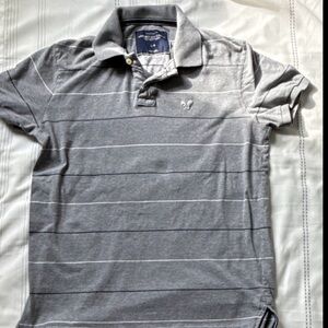 American Eagle Outfitters Gray Striped Polo